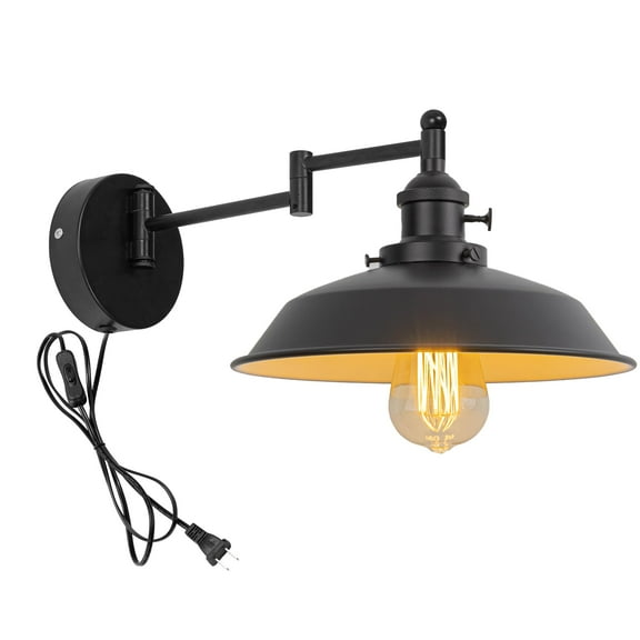KAYYELAMP 9.8 Ft Plug in On/Off Switch Corded Wall Sconce with Swing Arm Wall Mounted Light Black Vintage Design No Wiring Required for Laundry Room Kitchen Bedroom(No Bulb)