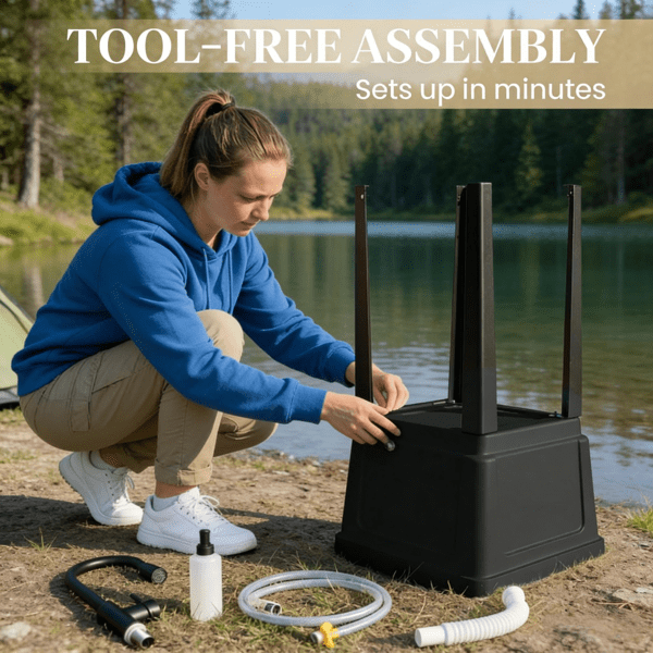 Portable Camping Sink with Faucet & Soap Dispenser External Water Supply Flexible Drain Hose Detachable Legs Outdoor Washing Station for Camping Patio Garage