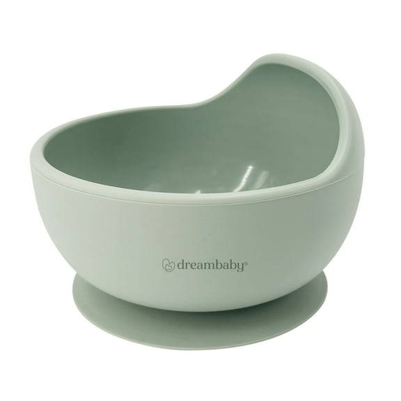 Dreambaby Silicone Suction Scooper Bowl - High Edge for Self Feeding - 100% Food Grade Silicone Bowl for Baby Led Weaning- Seafoam Green