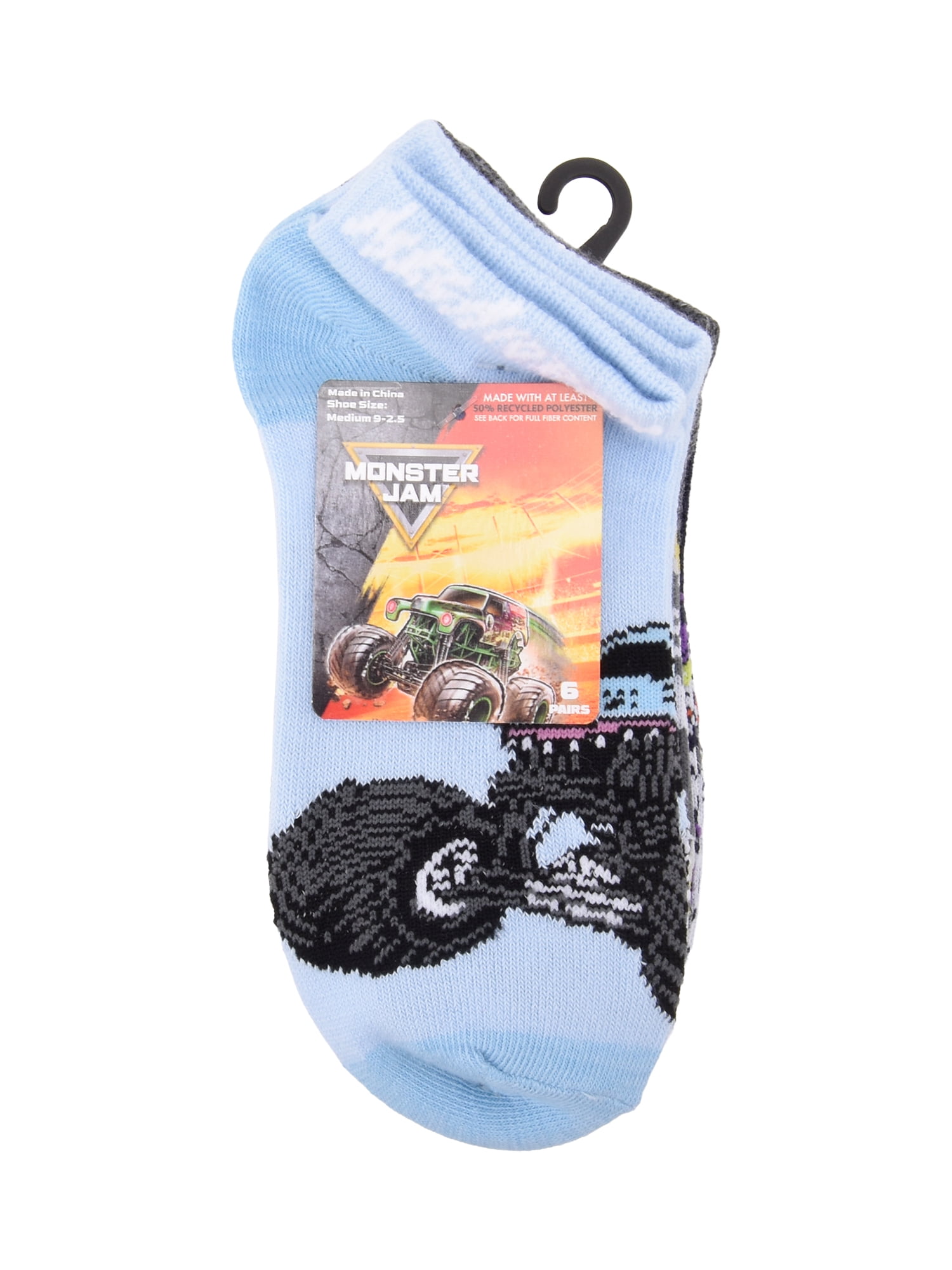 Monster Jam Boys No Show Socks, 6-Pack, Size Medium