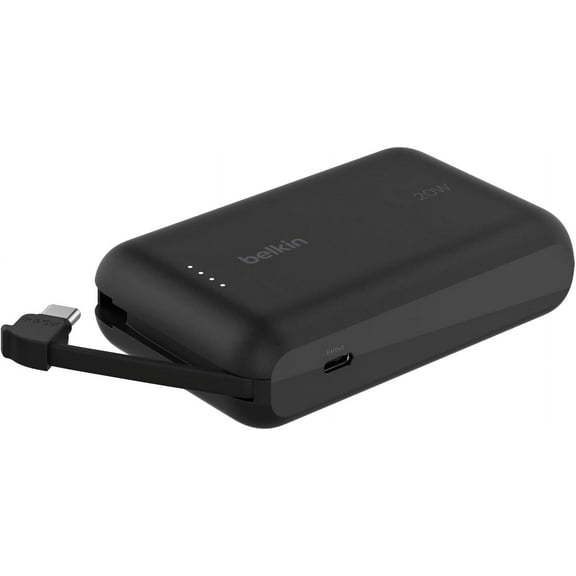 Belkin Power Bank, Portable Power Bank with Integrated Cable 10K PD 20W - Fast Charge USB-C Power Delivery, Portable iPhone Charger for iPhone 16 Series, iPad Pro, Galaxy S24, and More - Black