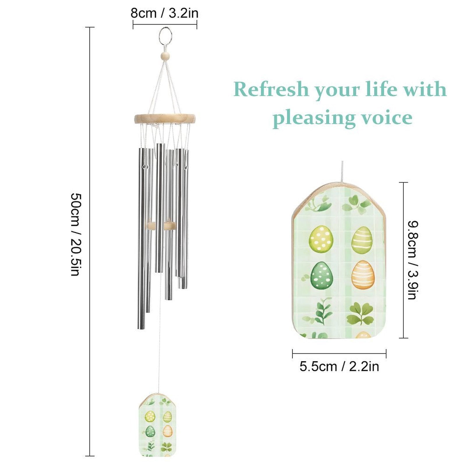 2.2×3.9in Nylon Rope Fixed 6 Aluminum Alloy Metal Tubes Clear Sound Wear Resistance Strong Durable Easter Day Easter Eggs Leaves Watercolor Eggs