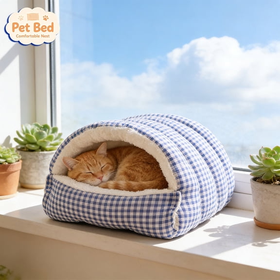 Tryvkinvive Large Plaid Cat Sleeping Bag Bed,Warm Lined Enclosed Burrow Nest,Cozy Hideout Shelter for Cats Small Pets Winter,Indoor Pet Accessory