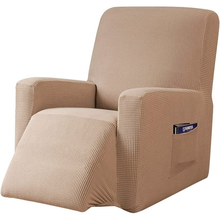 Subrtex Stretch 1-Piece Textured Grid Recliner Slipcover, Camel