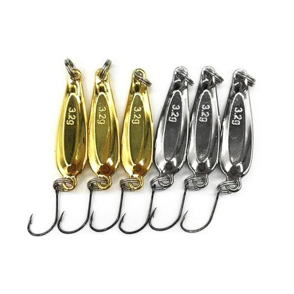 Amdohai 6Pcs Hard Fishing Lures Spoon Lures Gold Silver Metal Fishing Lure with Sharp Hooks Fishing Tackle Lure for Huge Distance Casts and Wild Action 3.2 g