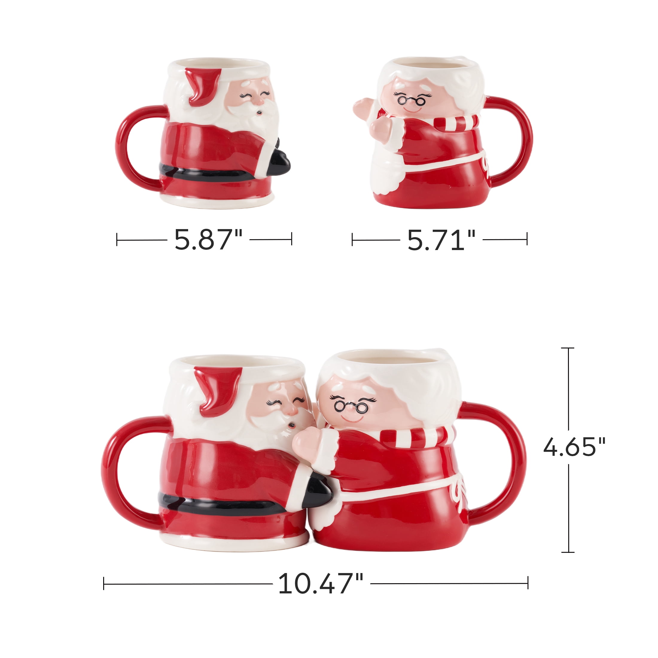 Mr & Mrs Claus Hug Ceramic Mug Set 18 OZ 2-Piece Holiday Time