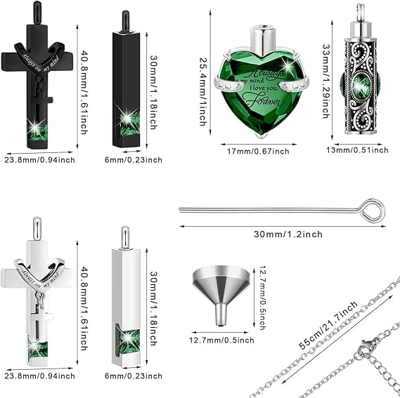 6 Pack Personalized Urn Necklace for Ashes Keepsake Cremation Heart Cross Cubic Jewelry for Ashes Stainless Steel Memorial 6 Styles Urn Necklace