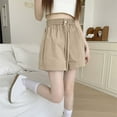 thumbnail image 4 of Women's Cargo Shorts Summer Dressy Casual Elastic Waist Wide Leg Suit Tailored Shorts Comfy Elegant Work Trouser Shorts Khaki M, 4 of 4