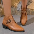 thumbnail image 7 of Onlyshoes Women's Studded Ankle Boots Leather Multiple Buckle Chunky Heel Booties Almond Toe Punk Boot, Gifts for Women Mother Girlfriend, 7 of 7