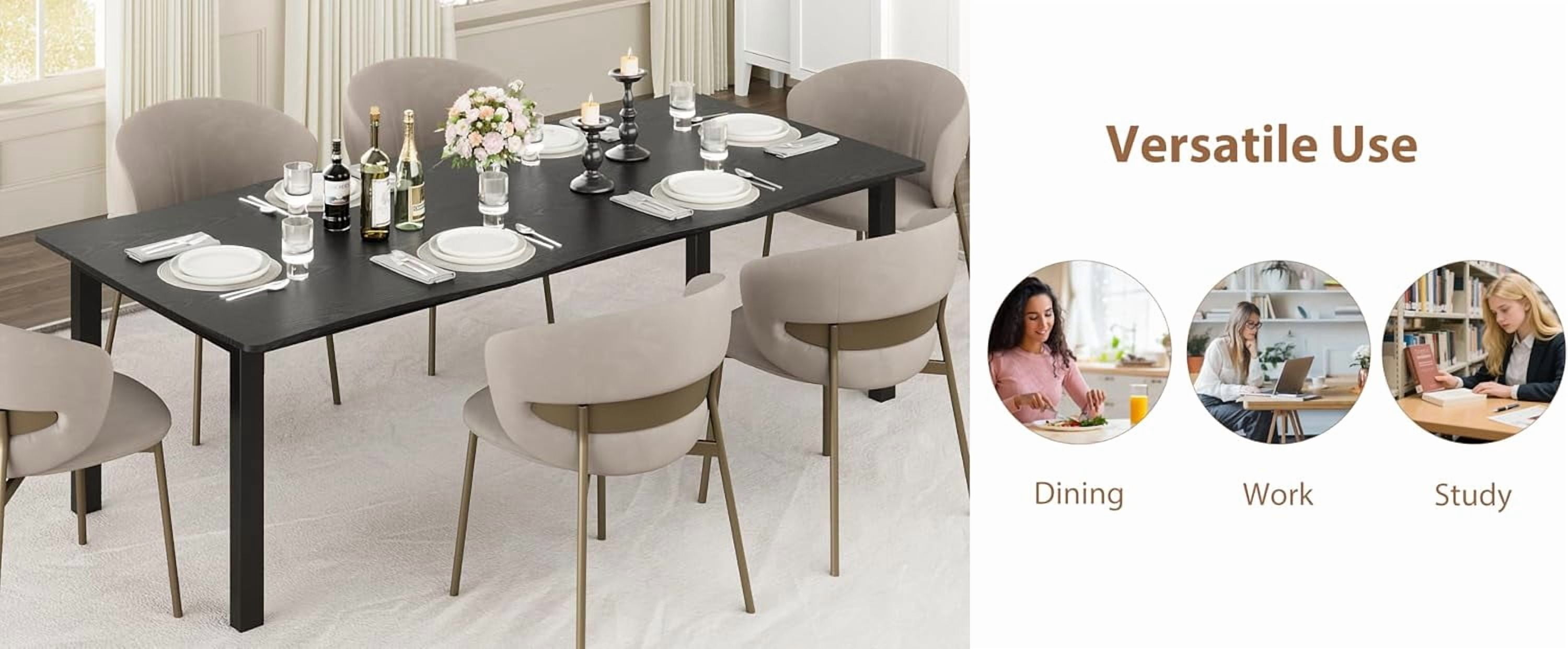 Dining Table for 6-8 People, Rustic Wave Irregular Edge Table with Thick MDF Top & Metal Frame, Waterproof Scratch-Resistant, Versatile for Dining/Work/Study, Black