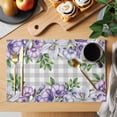 thumbnail image 2 of Purple Flowers Placemats Set of 8, Spring Floral Leaves Plants Gray Plaid Placemats for Dining Table, Place Mats for Kitchen Tabletop, Waterproof Wipeable Dining Table Mats Set, 2 of 9