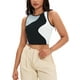 thumbnail image 1 of ATHLECHIC Camiseta sin mangas de verano de color bloque de mujer, básica, con cuello redondo, crop, negra y gris, 1 of 5