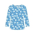 thumbnail image 6 of Abcomgle Kids Long Sleeve Shirt Girls Casual Floral Print Crewneck Shirts for Kids Girls Winter Basic Top for Girls Loose Blouses for Girls 8-9 Years,Light Blue, 6 of 6