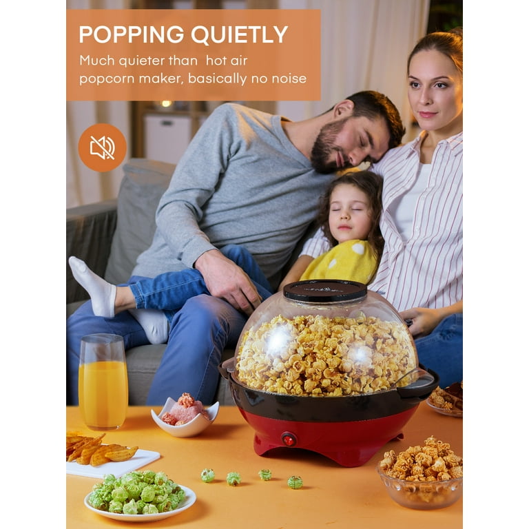 Popcorn Popper, 6-Quart/28-Cup, Fast Electric Hot Oil Popcorn  Machine，Popcorn Maker with Thicken Transparent Cover