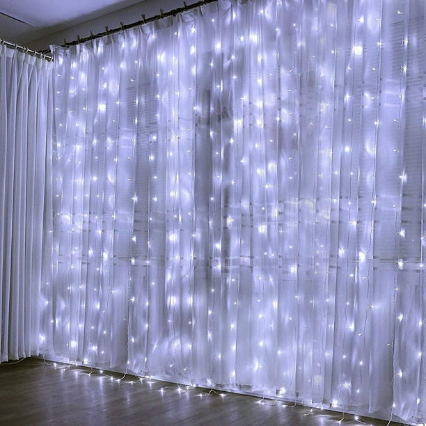 LED Rideau Lumineux, Rideau de Chaînes Légères 3M x 3M 300 LEDs Chaîne  Légère, Rideau Lumineux pour Mariage, Jardin, Balcon, Fête Extérieure /