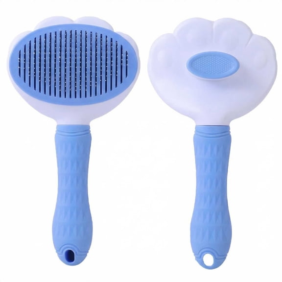Pet Deshedding Brush, Cat Undercoat Brush, Stainless Steel, 4X2 In, Paw Print Shape, Blue Handle, Loose Pickup, Daily Pet Grooming, 1 Pc