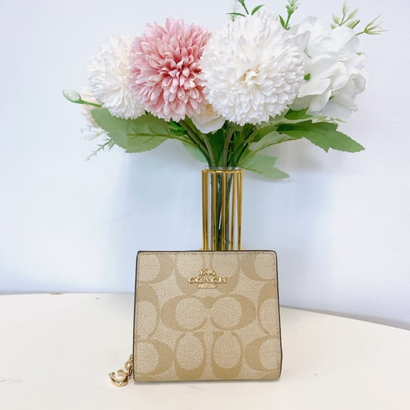 Coach C3309 Snap Wallet In Signature Canvas IN Lt Khaki Lt Saddle