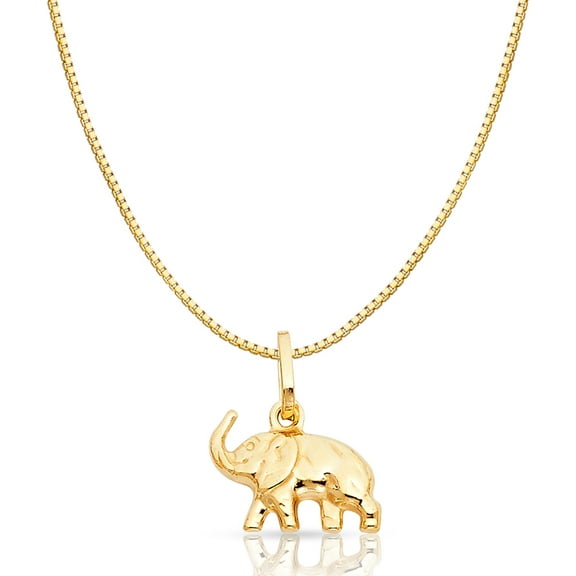 Ioka-14K Yellow Gold Elephant Strength & Luck Charm Pendant with 0.8mm Box Chain Necklace - 20"