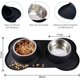 thumbnail image 3 of Tazón pequeño de 2x170ml para perros y gatos, cuenco antideslizante de acero inoxidable antidesbordamiento y antiderrame, tazón doble de acero inoxidable con estera de silicona Feliz Sencillez, 3 of 5