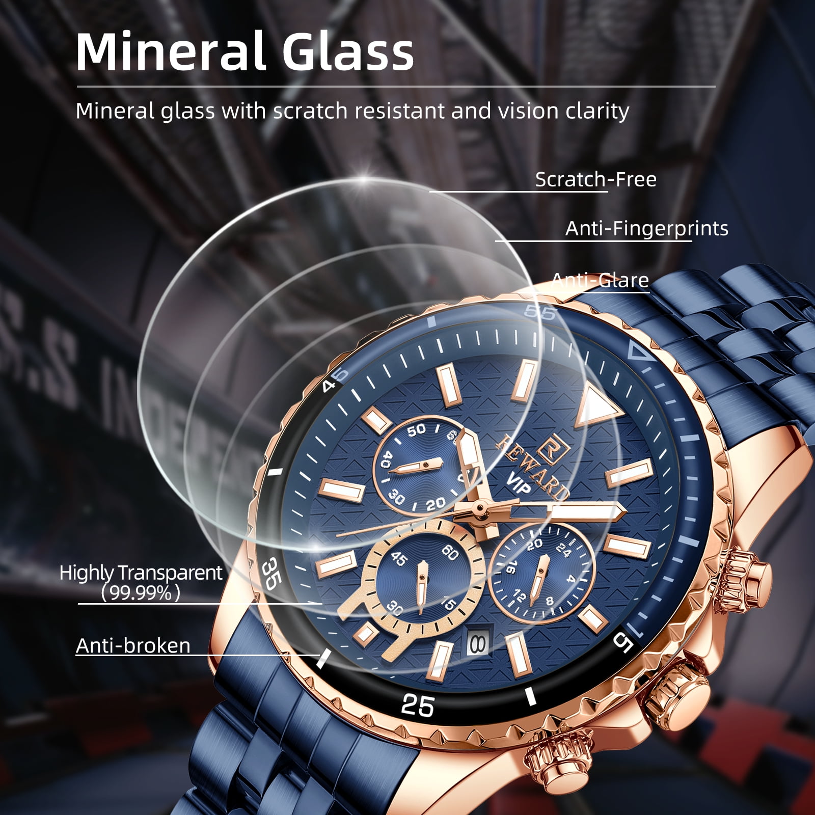 Mens Watches Analog Quartz Chronograph Stainless Steel Watches for Men 30M Waterproof Men's Wrist Watches with Calendar Luxury Business Work Casual Watch Elegant Gifts