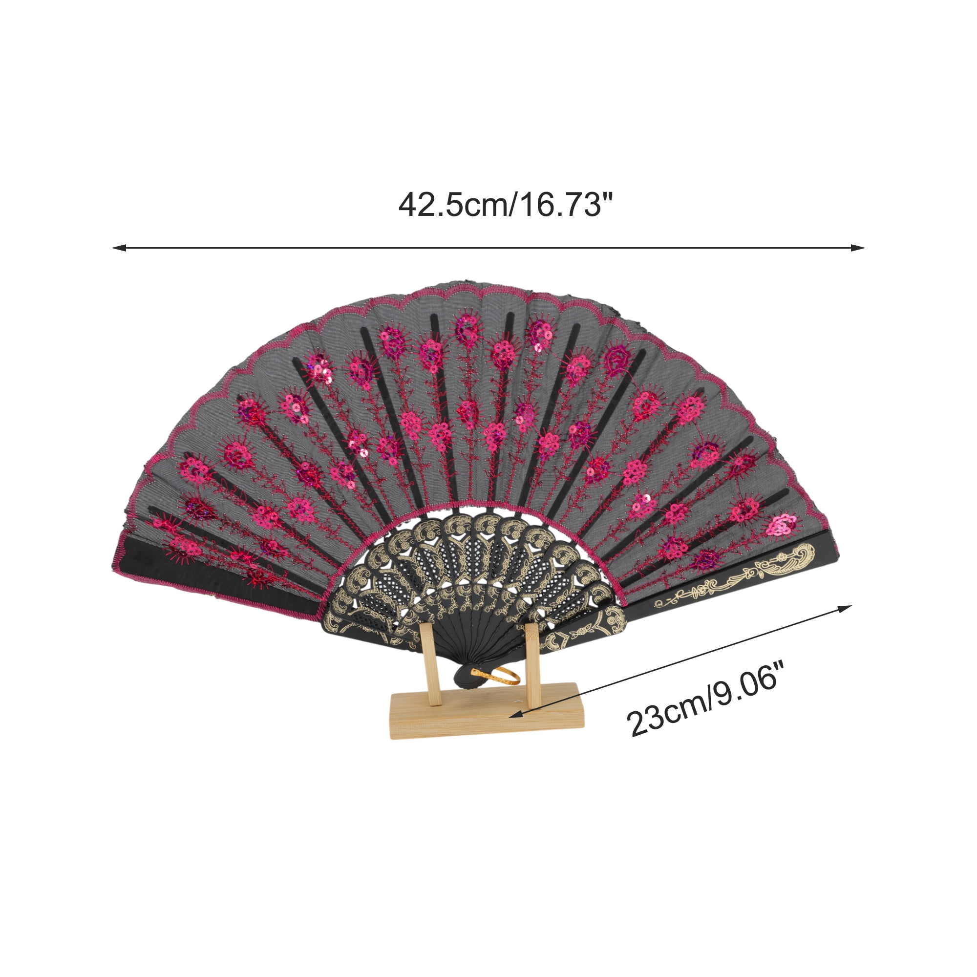 Unique Bargains Beautiful Sequins Folding Fan 1 Pc Rose Red