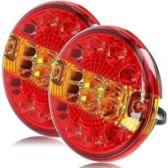 2PCS 12/24v LED Round Light Trailer Tail Light Hamburg Lighting for Truck Caravan (red & amber, round)