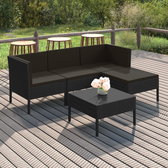 vidaXL 5 Piece Patio Lounge Set with Cushions Poly Rattan Black