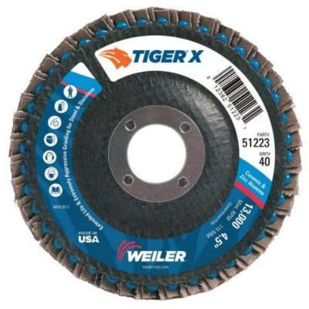 UPC: 0012382512231 | TIGER X Flap Disc  4 1/2 in Flat  40 Grit  7/8 in Arbor