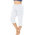 thumbnail image 4 of Haite Women Drawstring High Waist Palazzo Pant Plain Capri Bottoms Sport Solid Color Straight Leg Trousers White 2XL, 4 of 5
