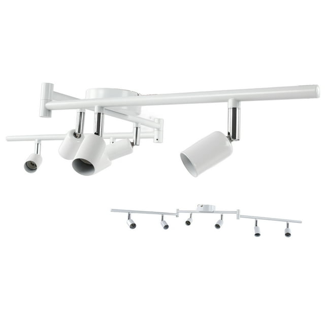 Track Lighting Kit, Flexibly Rotatable Lamp Head, 6 Way Ceiling Spotlight, 85 265V Adjustable Gu10 Base Socket Lights, for Kitchen, Office, Dining Room, Closet, Studio, Hallway