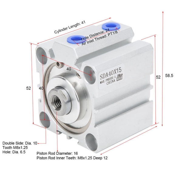 Standard Pneumatic Cylinder, SDA40 Thin Air Cylinder Pneumatic Air Cylinders Small Thin Cylinder 10 / 15 / 20 Mm Aluminum Alloy Double Action Pneumatic Components