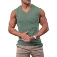 thumbnail image 3 of Mens Bodybuilding Tank Tops Ribbed Knit Sleeveless Gym Shirts, Workout Muscle Slim Fit Tees Green L, 3 of 4