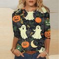 thumbnail image 2 of Womens 3/4 Length Sleeve Shirts Halloween Blouses Fashion Halloween Printed Plus Size Tunic Tops Blouses Fall Casual Round Neck Pullover Halloween Holiday Costume TShirt, 2 of 5