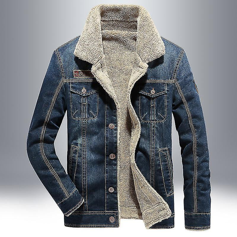 Men Winter Denim Jacket Slim Fit Fleece Casual Coat Lapel Thick Warm Outwear Walmart
