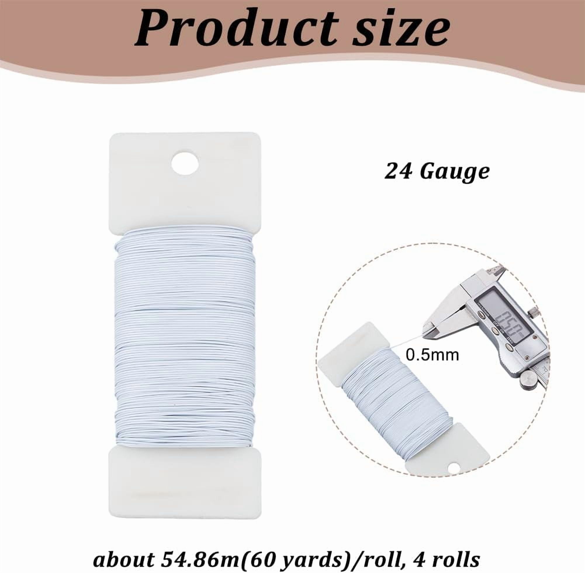 240 Yards/219.5m 4 Rolls White Metal Floral Wire 24 Gauge Flexible Florist Wire Florist Wire Garden Wire Alambre Metal Floral Wire Thin Wire for Flower Arrangement Crafts Wreaths Tree Garland