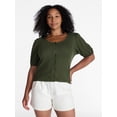 thumbnail image 2 of Time and Tru Women's Pointelle Top with Short Sleeves, Sizes XS-XXXL, 2 of 6