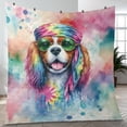 thumbnail image 4 of Hippie Cavalier King Charles Spaniel Portrait Watercolor Tie-Dye Vintage Styles Quilt Blanket Dog Lover Gifts Cozy Comforter Throw Blanket - 00014, 4 of 5