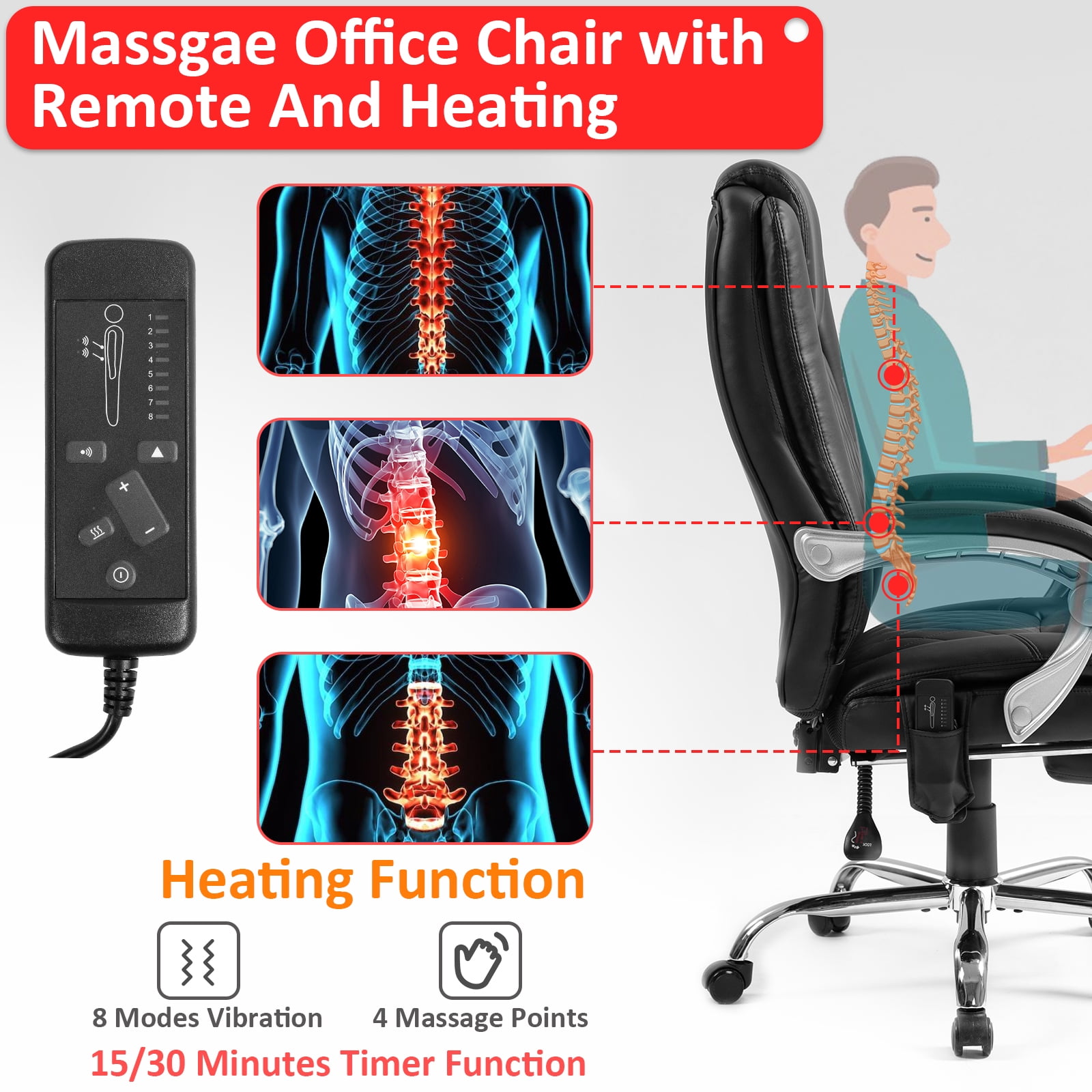 400lbs Big and Tall Executive Leather Office Chair with footrest Heavy Duty, Reclining, and Stylish Computer Desk Chair