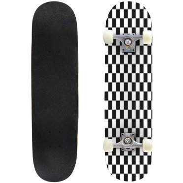 Skateboards for Beginners Seamless Black white checkered Black white squares geometric backdrop 31"x8" Maple Double Kick Concave Boards Complete Skateboards Outdoor for Adults Youths Kids Teens Gifts