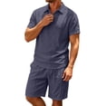 thumbnail image 2 of LEKWK Men Linen Sets Outfits 2 Piece Short Sleeve Loose Fit Collared Tops and Drawstring Shorts Breathable Summer Casual Beach Vacation Resort Wear, 2 of 9