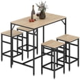 thumbnail image 1 of 5-Piece Industrial Bar Table Set with 4 Stools, Oak Wood & Black Steel Rectangular Breakfast Table for Kitchen, Dining Room or Small Apartment, Space-Saving Design, 39.4" W, 1 of 7