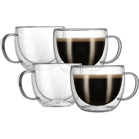 

10 oz double-layer glass coffee cup (4 packs) transparent coffee cup with handle glass espresso cup suitable for latte cappuccino tea