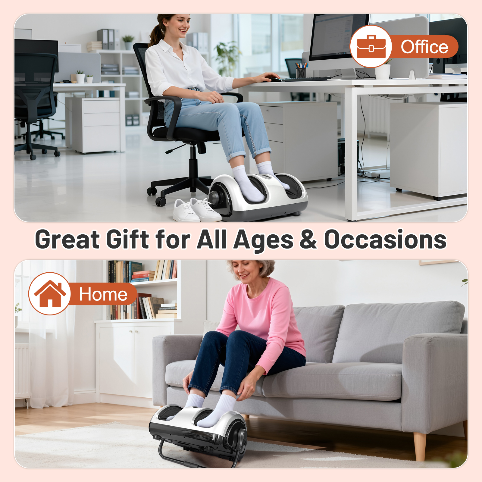 BAOKALER Foot Massager with Heat Therapy, Deep Kneading Foot and Calf Massager with Adjustable Compression, Relaxing Shiatsu Foot Massager for Ankle/Leg Care, Perfect Gift for Lovers, White