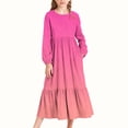thumbnail image 2 of Loopsun Girls Long Sleeve Dress, Girls Casual Solid Printed Long Sleeve Crew Neck Midi Dress with Side Pockets Pink, 8-9 Years, 2 of 5