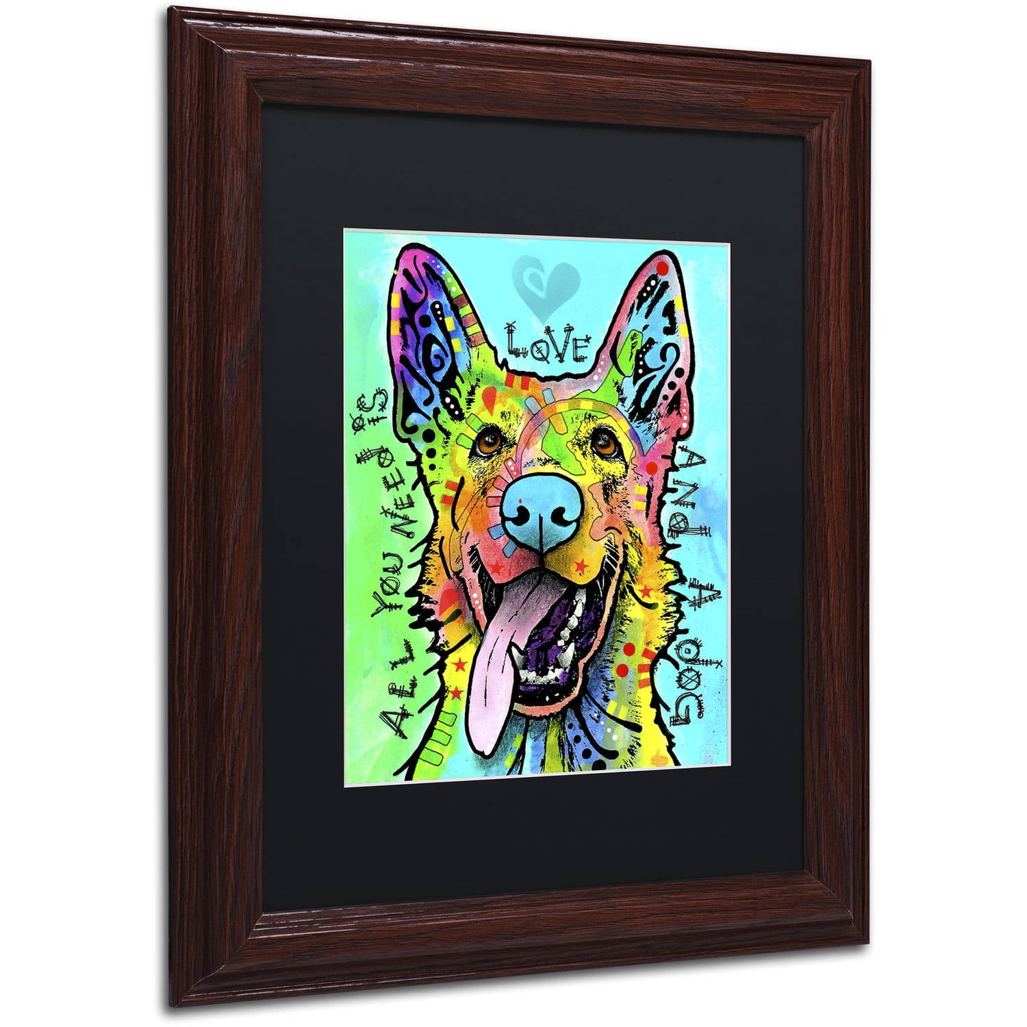 Trademark Fine Art 'Love And A Dog' Canvas Art by Dean Russo, Black Matte, Wood Frame
