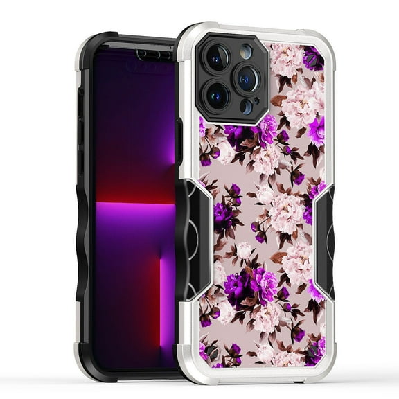 Bemz Heavy Duty Armor Rugged Case for iPhone 14 Plus - Purple Pink Flowers
