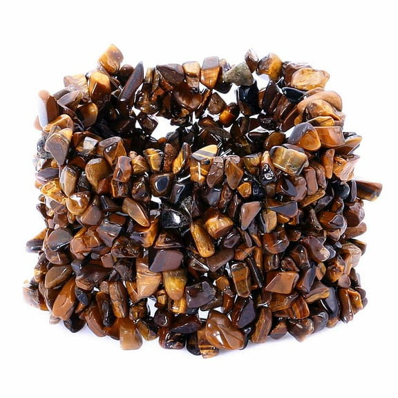 Gem Stone King Tigers Eye Simulated Gemstone Chips Chunky Wide Stretchy Bracelet for Women