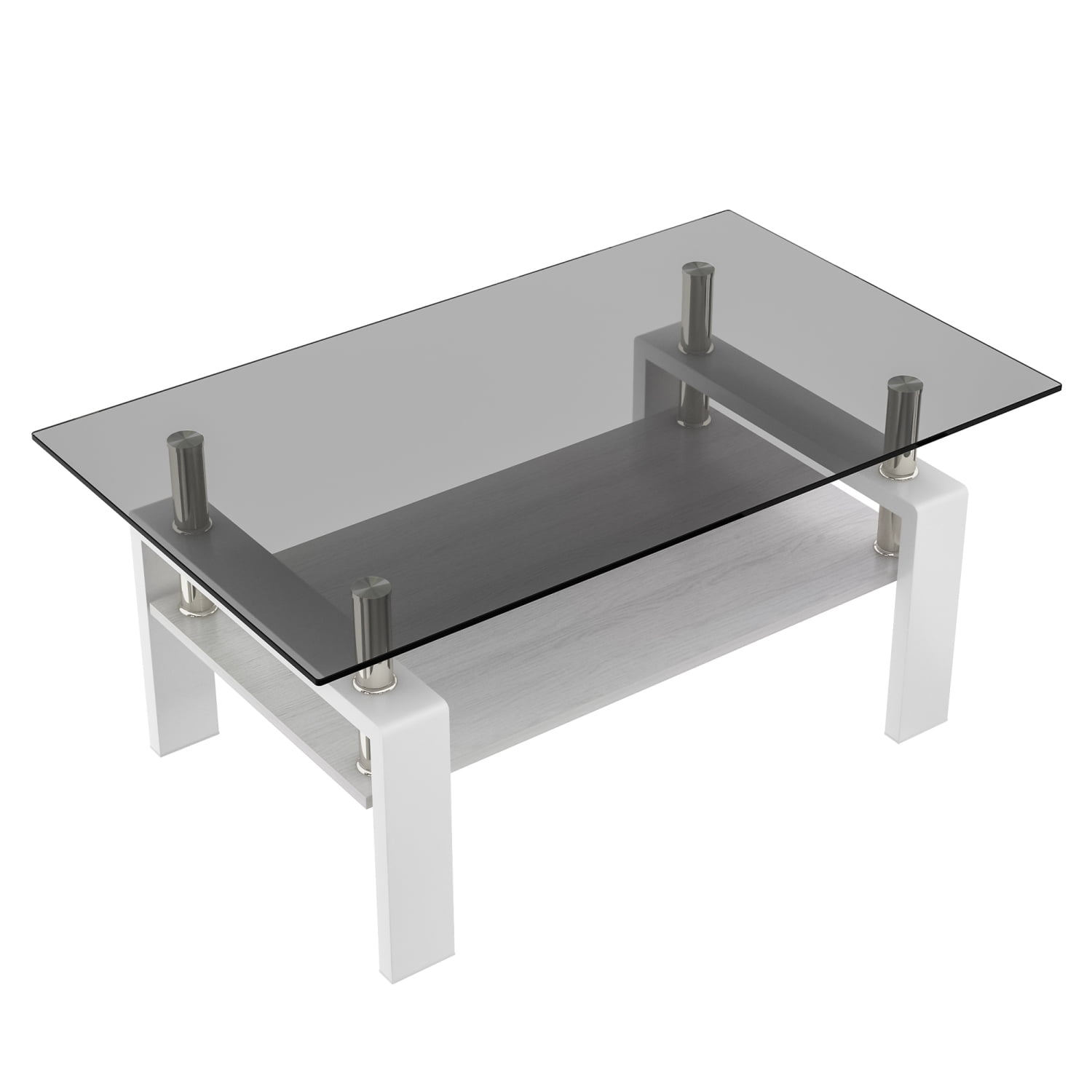 Rectangle Coffee Table, Modern Tempered Glass and MDF Living Room Table