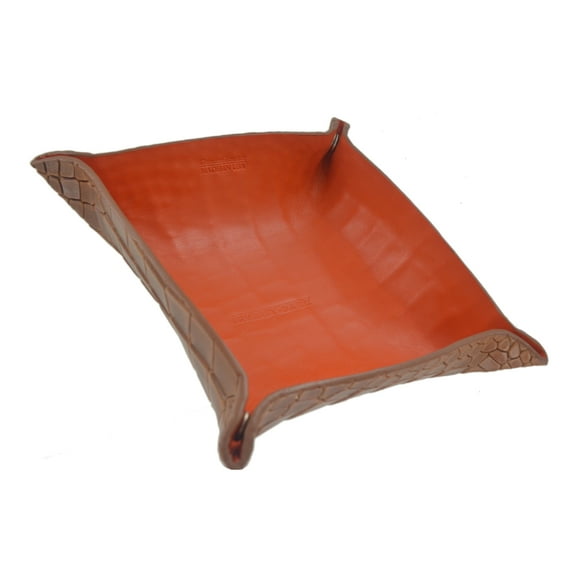 Bryant Park Crocodile Embossed Genuine Leather Mens Valet Tray Cognac & Orange