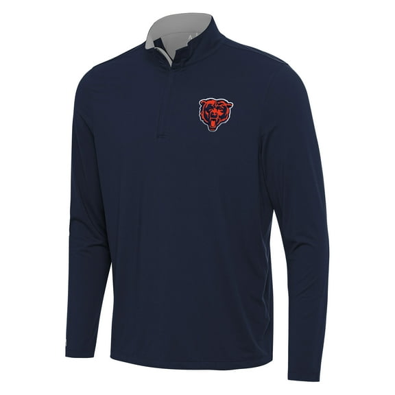 Men's Antigua Navy/Gray Chicago Bears Content Quarter-Zip Pullover Top